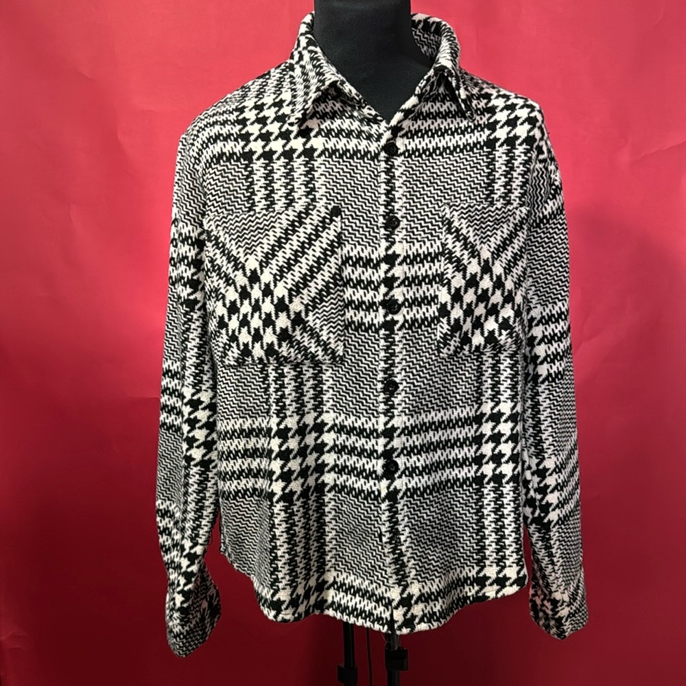 Shein Men's Glen Plaid Dual Pocket Overcoat Size Small